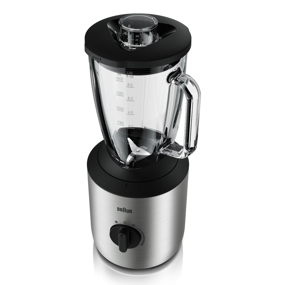 Braun PowerBlend Jug Blender 800W, 1.5L capacity, TriAction Technology, 2 Mills Chopper and Grinder, Stainless steel blades خلاط زجاجي باوربليند من براون، خلاط زجاجي سعة 1.5 لتر، 800 واط Braun PowerBlend Jug Blender 800W, 1.5L capacity, TriAction Technology, 2 Mills Chopper and Grinder, Stainless steel blades خلاط زجاجي باوربليند من براون، خلاط زجاجي سعة 1.5 لتر، 800 واط